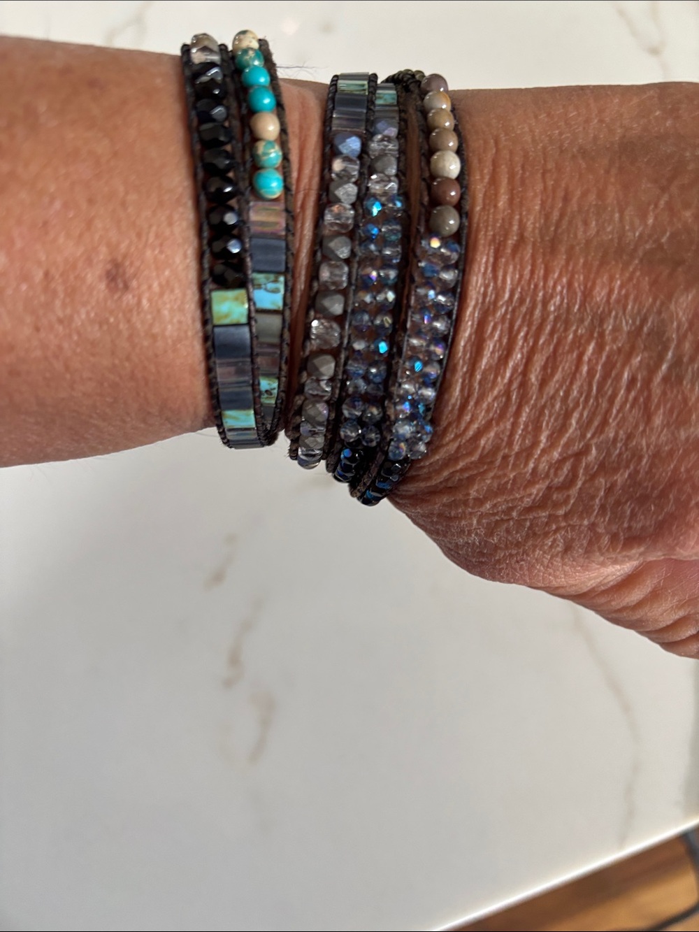 Artisan Multi-Row Wrap Bracelet in Turquoise, Black, and Gray